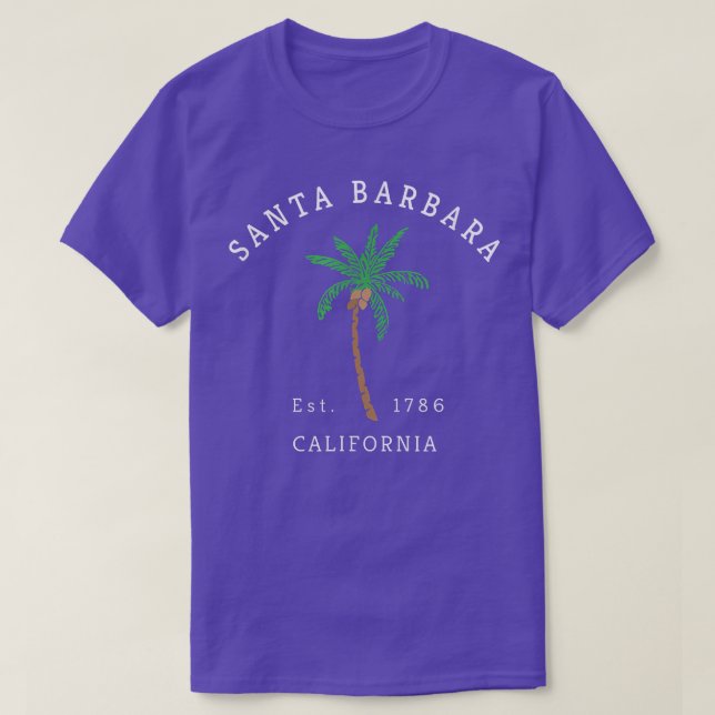 Santa Barbara California Colourful Palm Tree Retro T-Shirt (Design Front)