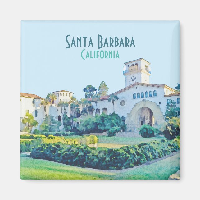 Santa Barbara California Courthouse Watercolor Mag Magnet (Front)
