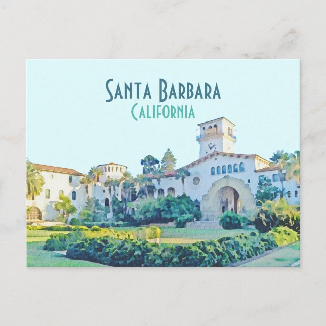 Santa Barbara California Courthouse Watercolor Postcard (Front)
