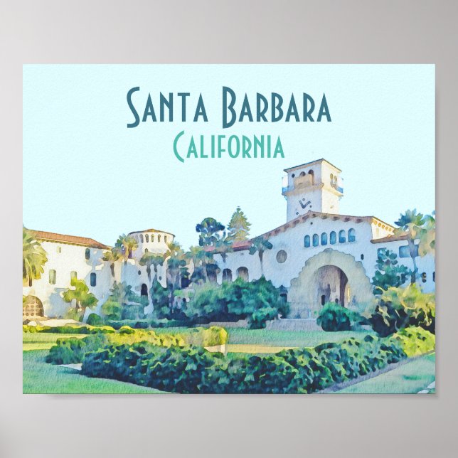 Santa Barbara California Courthouse Watercolor Poster (Front)