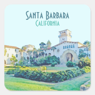 Santa Barbara California Courthouse Watercolor Square Sticker