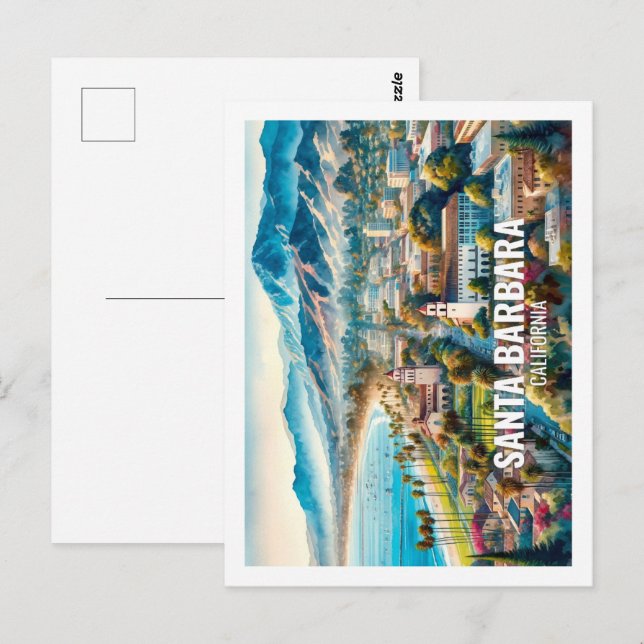 Santa Barbara California Famous Place watercolor Postcard (Front/Back)