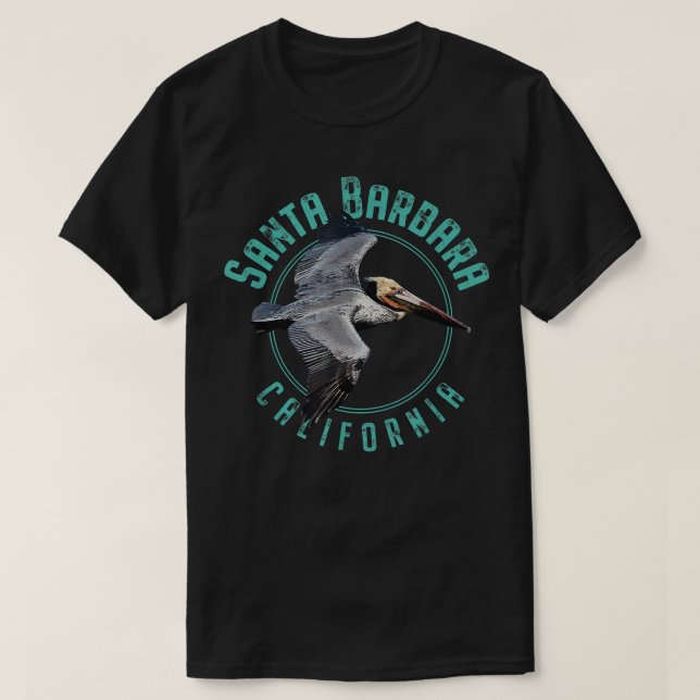 Santa Barbara California Pelican Design T-Shirt (Design Front)