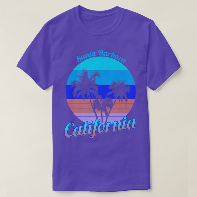 Santa Barbara California Retro Palm Trees Beach Su T-Shirt (Design Front)