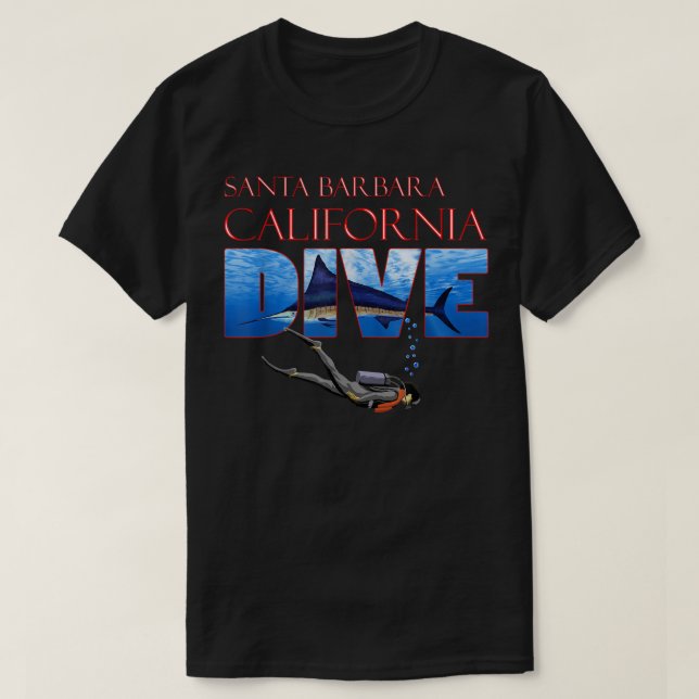 Santa Barbara California SCUBA Diver Ocean Snorkel T-Shirt (Design Front)