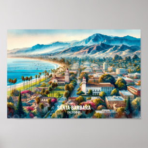 Santa Barbara California Travel Places watercolor Poster