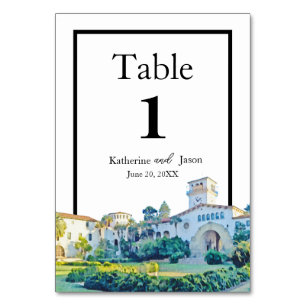 Santa Barbara Courthouse Watercolor Wedding Table Number