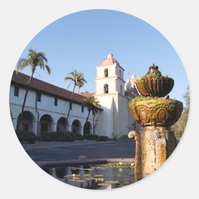 Santa Barbara Mission Fountain Classic Round Sticker (Front)