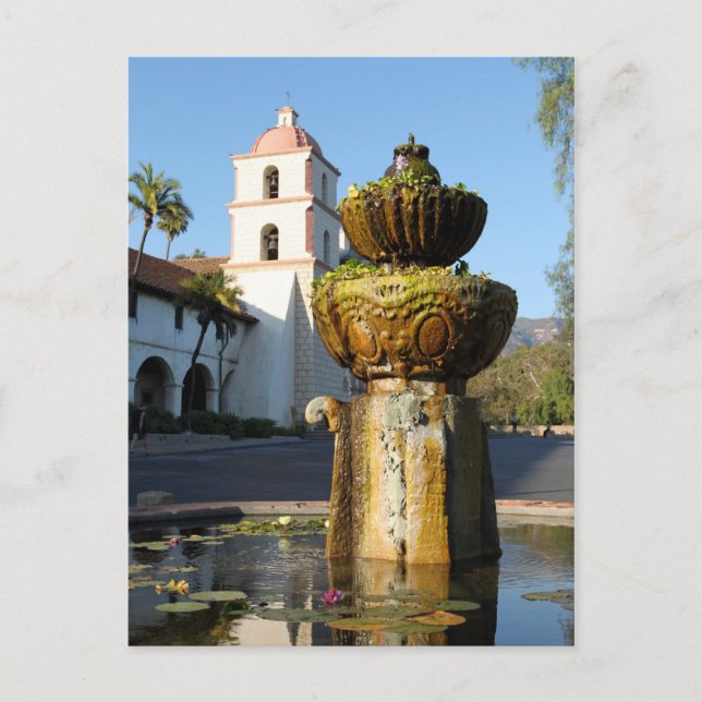 Santa Barbara Mission Fountain Postcard (Front)