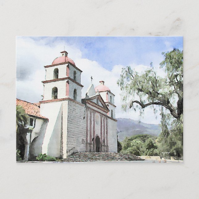 Santa Barbara Mission Watercolor Postcard (Front)