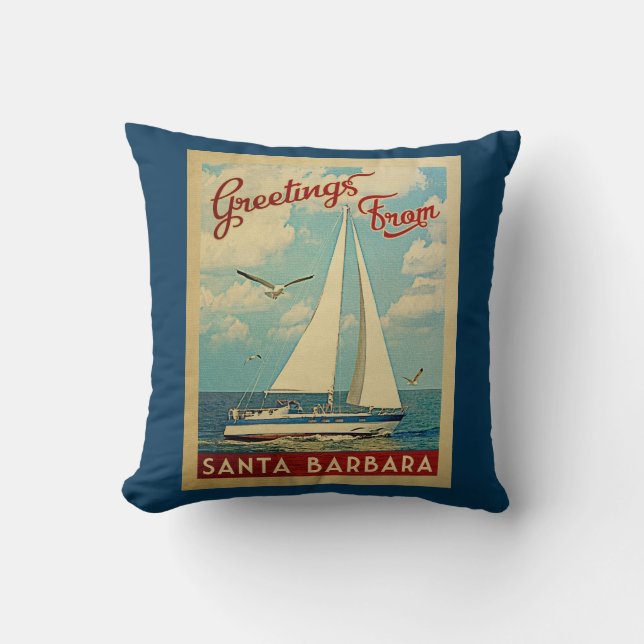 Santa Barbara Sailboat Vintage Travel California Cushion (Front)