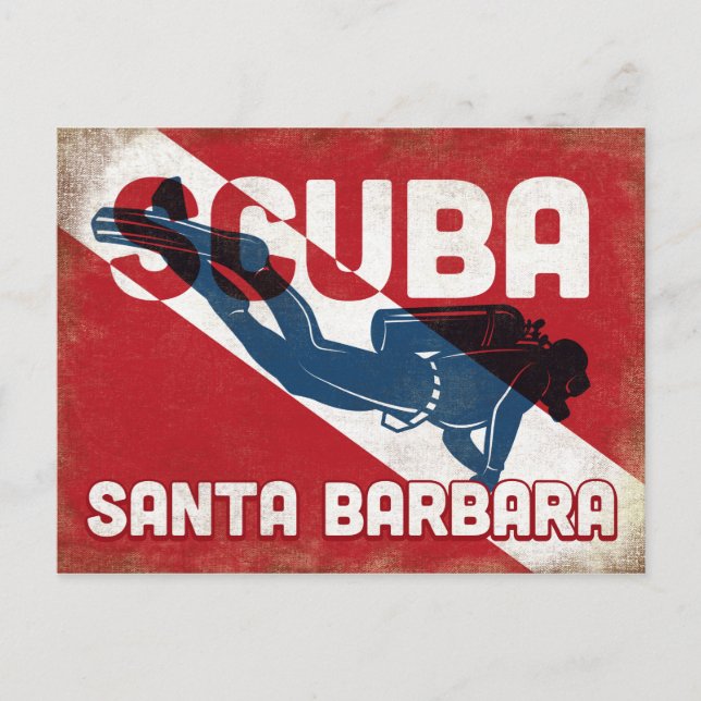 Santa Barbara Scuba Diver - Blue Retro Postcard (Front)
