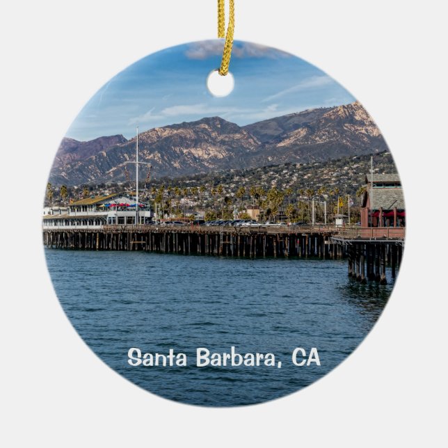 Santa Barbara, Stearns Wharf & Harbour Ceramic Tree Decoration (Front)