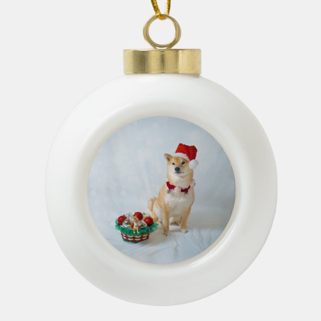 Santa Barkley Ceramic Ball Ornament (Front)