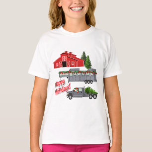 Santa Barn Truck Horse Trailer Christmas T-Shirt