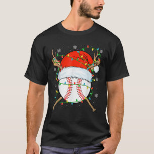 Santa Baseball Ball Xmas Lights Christmas Baseball T-Shirt