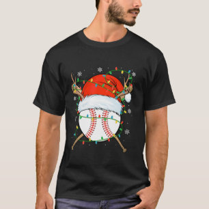 Santa Baseball Ball Xmas Lights Christmas Baseball T-Shirt