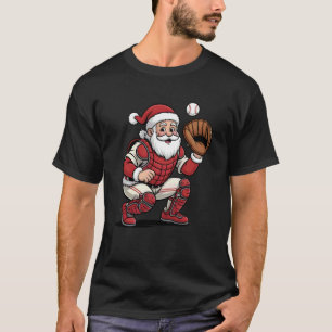 Santa Baseball Catcher Christmas Graphic Boys Kids T-Shirt