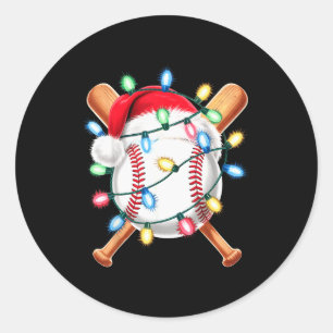 Santa Baseball Player Santa Hat Men Boys Christmas Classic Round Sticker