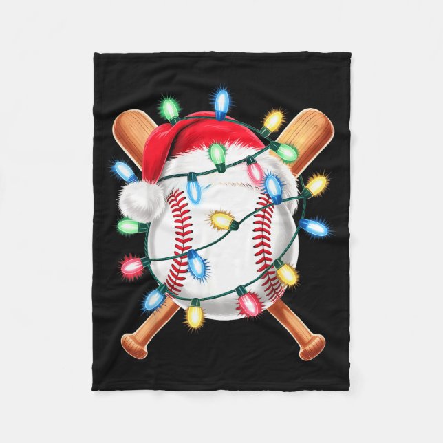 Santa Baseball Player Santa Hat Men Boys Christmas Fleece Blanket (Front)