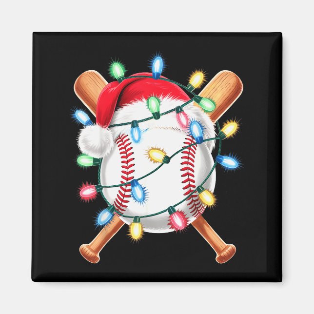 Santa Baseball Player Santa Hat Men Boys Christmas Magnet (Front)