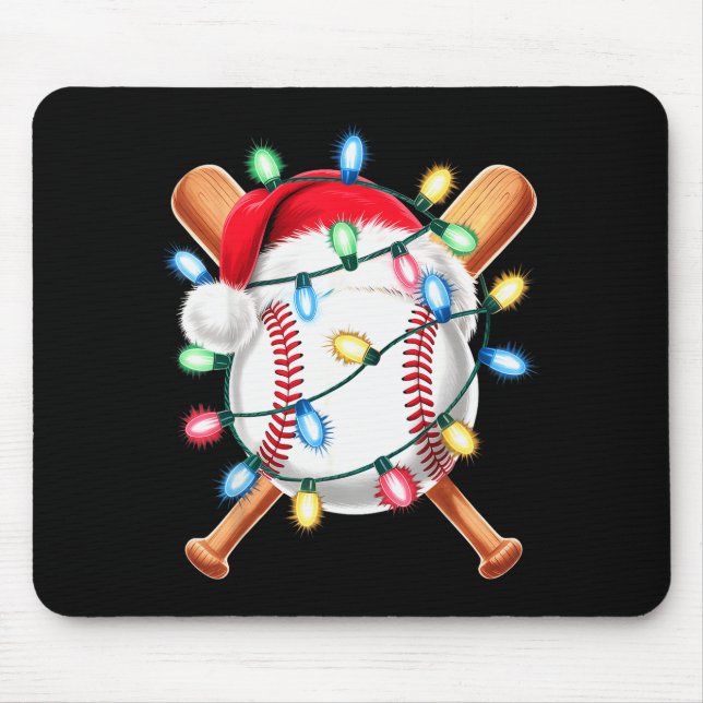 Santa Baseball Player Santa Hat Men Boys Christmas Mouse Mat (Front)