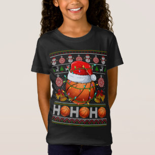 Santa Basketball Ball Xmas Tree Light Ugly Christm T-Shirt