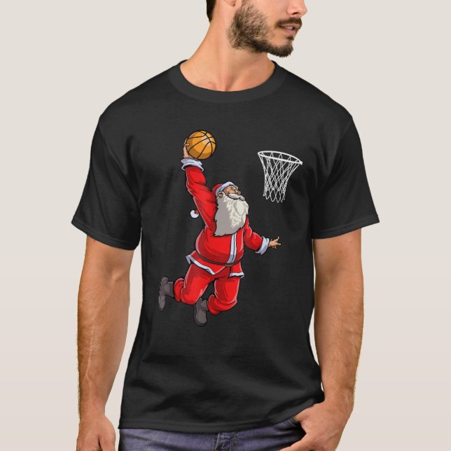 Santa Basketball Christmas Boys Men Slam Dunk Ball T-Shirt (Front)