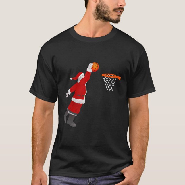 Santa Basketball Christmas Xmas Basketball Dunking T-Shirt (Front)
