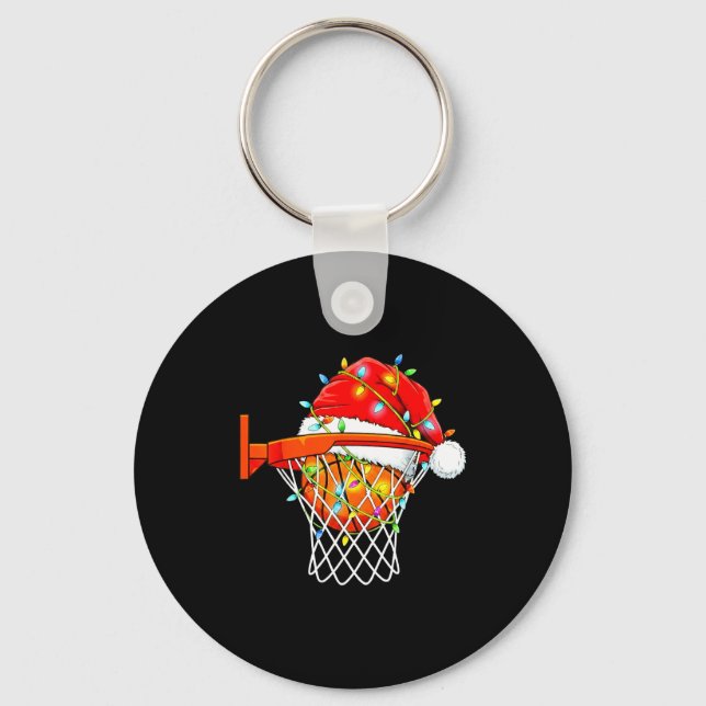 Santa Basketball Dunk Christmas Srts For Boys Girl Key Ring (Front)