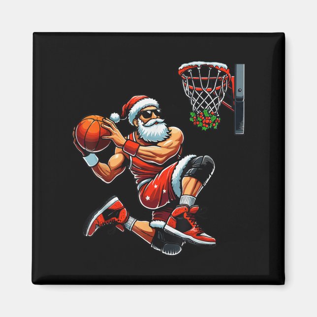 Santa Basketball Player Dunking Xmas Christmas Bas Magnet (Front)
