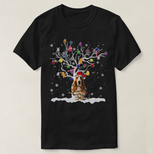 Santa Basset Hound Christmas Funny Tree Christmas  T-Shirt (Design Front)