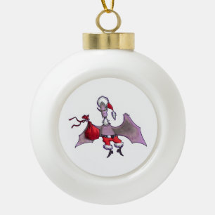 Santa Bat ceramic ball ornament