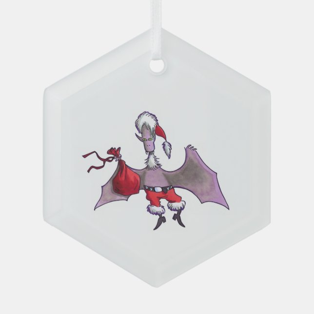 Santa Bat hexagon glass ornament (Front)