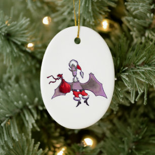 Santa Bat oval ceramic ornament