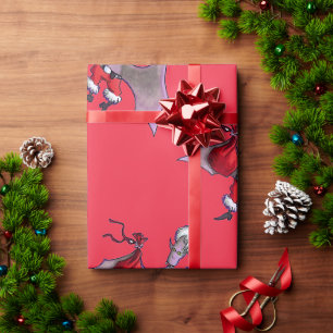 Santa Bat red matte wrapping paper medium