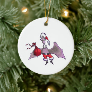 Santa Bat round ceramic ornament