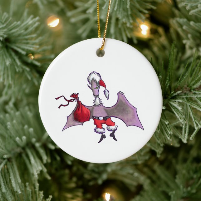 Santa Bat round ceramic ornament (Tree)