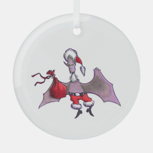 Santa Bat round glass ornament