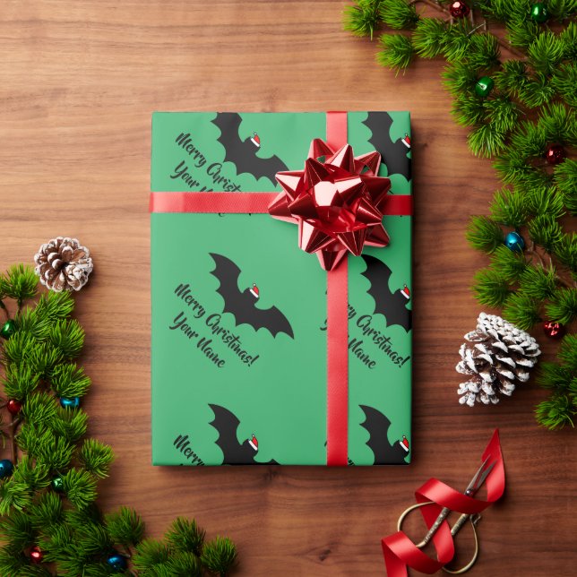 Santa bat silhouette green Christmas Holiday gift Wrapping Paper (Holiday Gift)