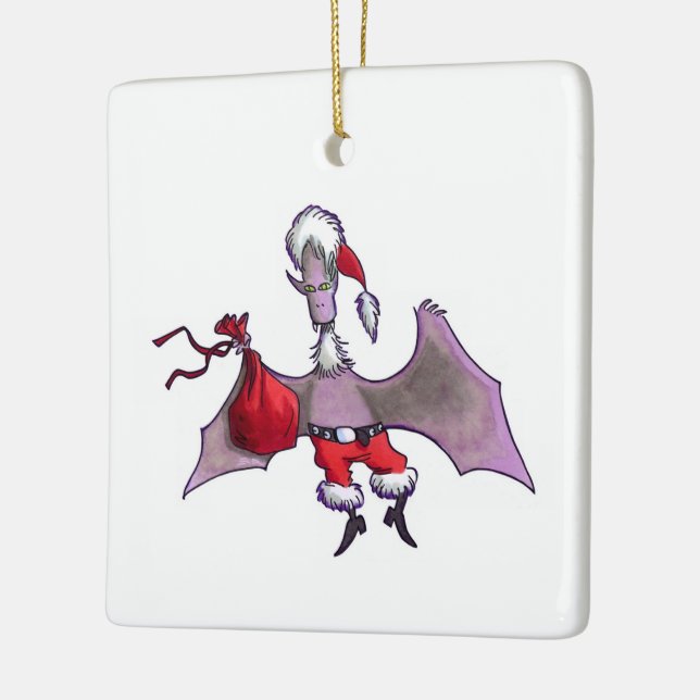 Santa Bat square ceramic ornament (Left)