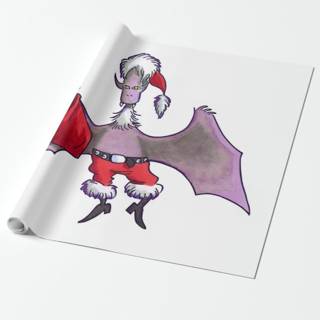 Santa Bat white glossy wrapping paper large (Unrolled)