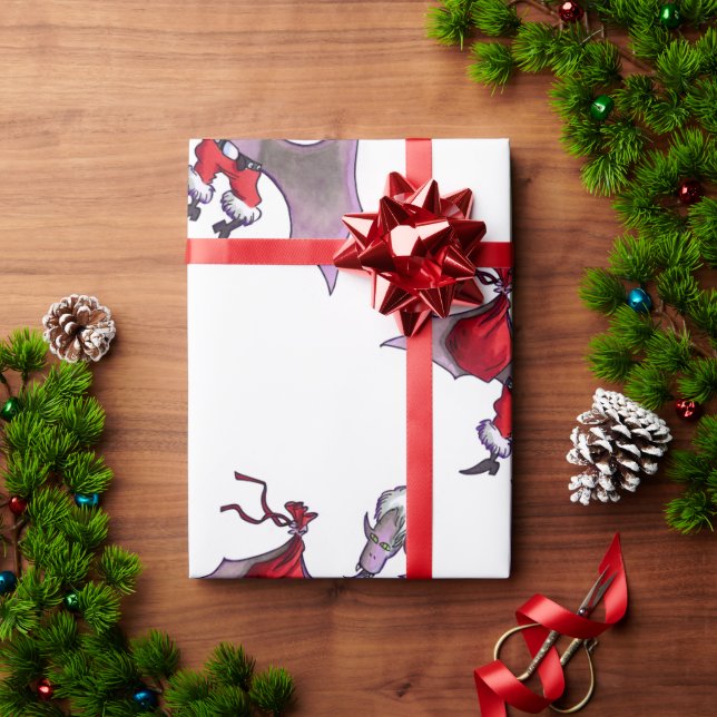 Santa Bat white glossy wrapping paper medium (Holiday Gift)