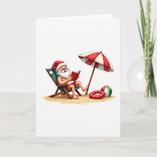 Santa Beach Chair Reading Tropical Christmas Card