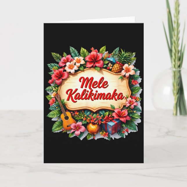 Santa Beach Mele Kalikimaka Hawaiian Tail Party  Card (Front)