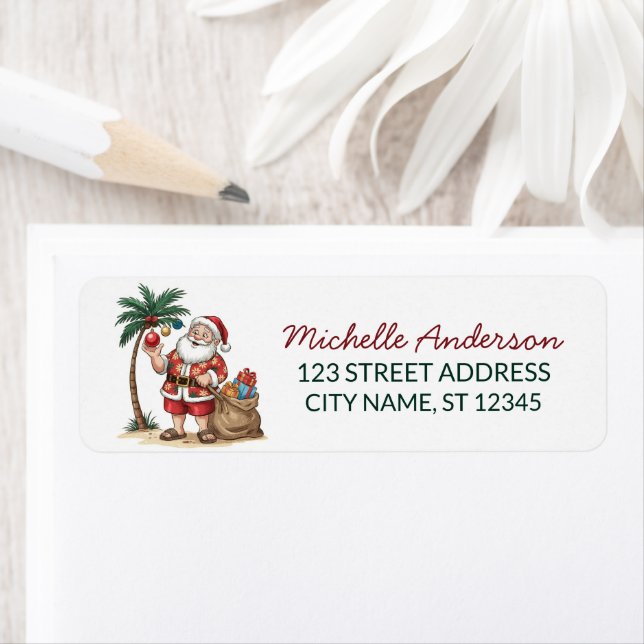 Santa Beach tropical Hawaiian Palm Return Address (Insitu)