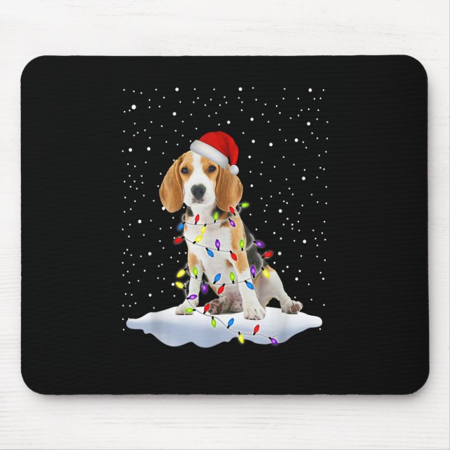 Santa Beagle Christmas Light Snowfake Dog Mum X-ma Mouse Mat (Front)