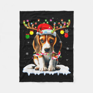 Santa Beagle Christmas Lights Funny Reindeer Dog X Fleece Blanket