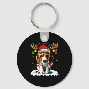 Santa Beagle Christmas Lights Funny Reindeer Dog X Key Ring