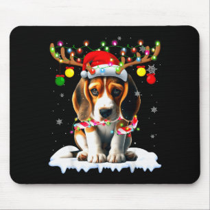 Santa Beagle Christmas Lights Funny Reindeer Dog X Mouse Mat